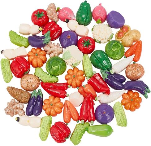 50Pcs Resin Artificial Vegetable Miniature Vegetables Figures Faux Tomatoes Carrots Onion Mushroom Potato Eggplant Vegetable Decorations Luminous Decor Tiny Figures for Home Kitchen Decor in Saudi Arabia