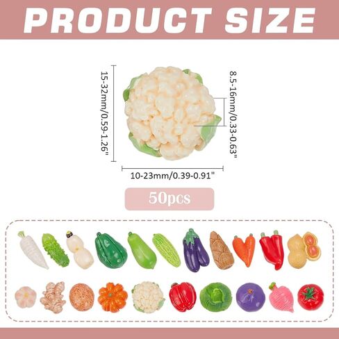 50Pcs Resin Artificial Vegetable Miniature Vegetables Figures Faux Tomatoes Carrots Onion Mushroom Potato Eggplant Vegetable Decorations Luminous Decor Tiny Figures for Home Kitchen Decor in Saudi Arabia