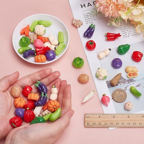 50Pcs Resin Artificial Vegetable Miniature Vegetables Figures Faux Tomatoes Carrots Onion Mushroom Potato Eggplant Vegetable Decorations Luminous Decor Tiny Figures for Home Kitchen Decor in Saudi Arabia