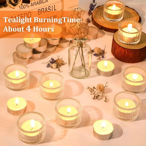 32 مجموعة شموع تيلايت مع حاملات شموع غير معطرة شموع نذرية بدون دخان لطاولة مركزية زجاجية مضلعة شموع كبيرة الحجم لغرفة المعيشة المنزلية وحفلات الزفاف وأعياد الميلاد (شفاف) in Kuwait