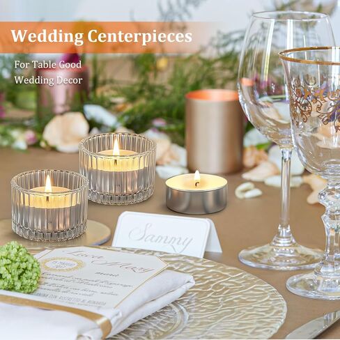 32 مجموعة شموع تيلايت مع حاملات شموع غير معطرة شموع نذرية بدون دخان لطاولة مركزية زجاجية مضلعة شموع كبيرة الحجم لغرفة المعيشة المنزلية وحفلات الزفاف وأعياد الميلاد (شفاف) in Kuwait