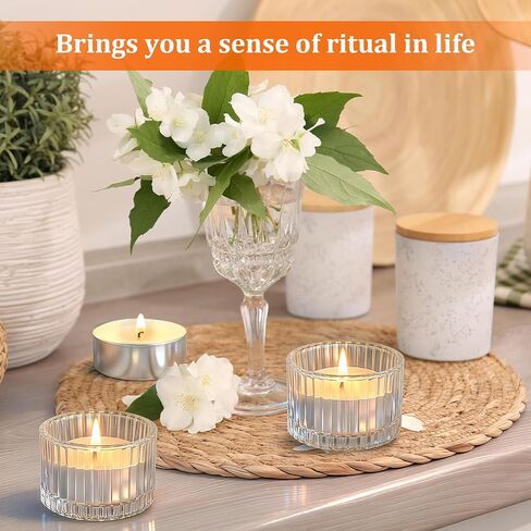 32 مجموعة شموع تيلايت مع حاملات شموع غير معطرة شموع نذرية بدون دخان لطاولة مركزية زجاجية مضلعة شموع كبيرة الحجم لغرفة المعيشة المنزلية وحفلات الزفاف وأعياد الميلاد (شفاف) in Kuwait