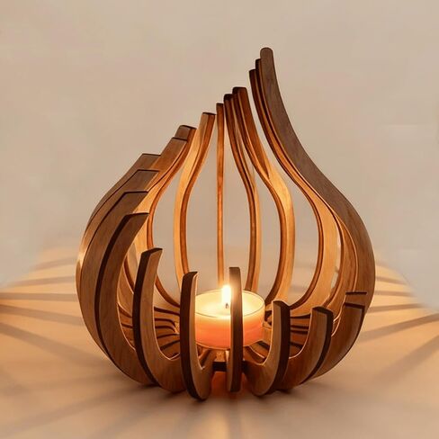 حامل شموع لهب من DIY، حامل شموع خشبي لديكور المنزل، وطاولة الطعام، وغرفة المعيشة، والقهوة، وقطعة مركزية للطاولة in Kuwait