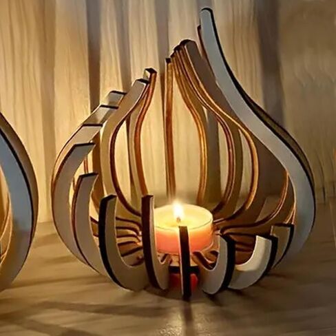 حامل شموع لهب من DIY، حامل شموع خشبي لديكور المنزل، وطاولة الطعام، وغرفة المعيشة، والقهوة، وقطعة مركزية للطاولة in Kuwait