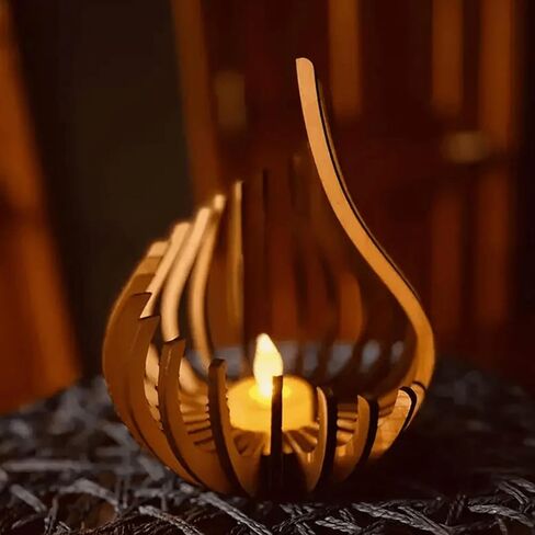 حامل شموع لهب من DIY، حامل شموع خشبي لديكور المنزل، وطاولة الطعام، وغرفة المعيشة، والقهوة، وقطعة مركزية للطاولة in Kuwait