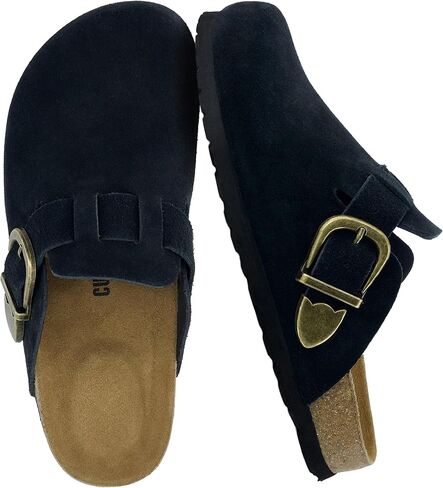 CUSHIONAIRE Hamlet Genuine Leather Suede Clogs for Women, Slip On Shoes with Detailed Metal Buckle Strap and Memory Foam Footbed in Saudi Arabia