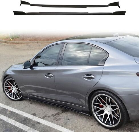 تنانير جانبية متوافقة مع 2014-2023 Infiniti Q50، جناح لوحة متأرجحة جانبية من البولي يوريثان طراز ST باللون الأسود، قطعتان in Kuwait