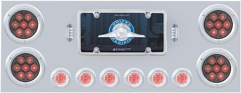 UNITED PACIFIC 35083 Tail Light Panel, Stainless Steel, Rear Center, with 4X Red LED 4" Light & 6X Red LED 2" Light & Bezel, Clear Lens, Competition Series in Saudi Arabia