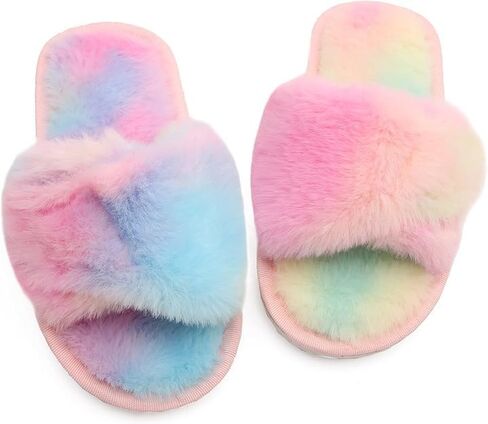 LightFun فتاة غامض رقيق فروي نعال قماش الفراء المفتوحة تو أحذية مفتوحة الشرائح للفتيات منزل المنزل داخلي غرفة نوم في الهواء الطلق in Kuwait