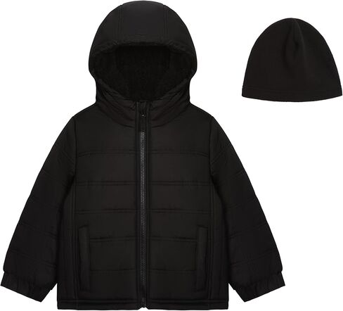 LONDON FOG Boys' Sporty Heavyweight Hooded Puffer Jacket and Fleece Beanie in Saudi Arabia
