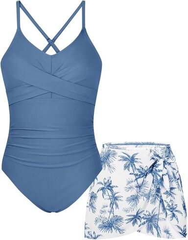 ملابس سباحة قطعة واحدة للفتيات من 9-16 سنة مع غطاء بشريط سباغيتي ومكشكش وملابس سباحة بأشرطة متقاطعة in Kuwait