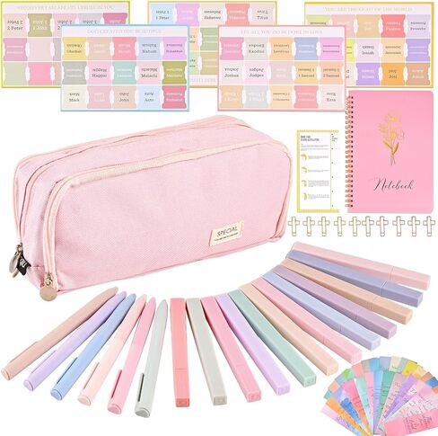 Goldge Bible Journaling Kit, Bible Study Supplies with 18 No Bleed Highlighters & Pens, 30 Index Tabs, Notebook, Pencil Case, Annotation Kit for Women, Christian Gift, Valentines Day Gift for Her in Saudi Arabia