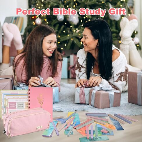 Goldge Bible Journaling Kit, Bible Study Supplies with 18 No Bleed Highlighters & Pens, 30 Index Tabs, Notebook, Pencil Case, Annotation Kit for Women, Christian Gift, Valentines Day Gift for Her in Saudi Arabia