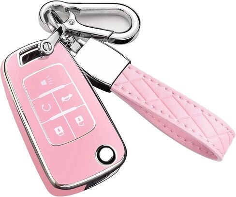 غطاء مفتاح Chevy Key Fob مع سلسلة مفاتيح، حافظة مفاتيح حماية كاملة من مادة TPU الفاخرة لهاتف Equinox Camaro Cruze Malibu Sonic Impala Buick Terrain (5 أزرار عاجية) in Kuwait
