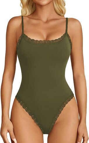 Avidlove Women Square Neck Lace Bodysuit Sleeveless Spaghetti Strap Tank Top Body Suits in Saudi Arabia