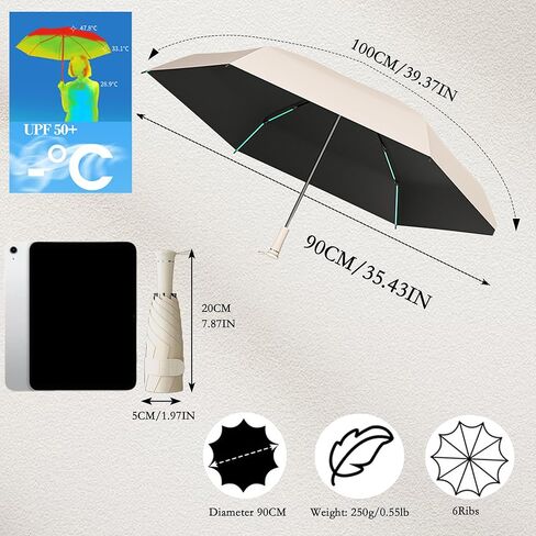 Mini Folding Travel Umbrella with Built-in Hidden Telescoping Handle,Teflon Coating, UPF 50+,UV Protection,Compact Lightweight Portable,6 Ribs Design,Small,Sun/Rain,Women/ Kids/Girls,Backpack Car in Saudi Arabia