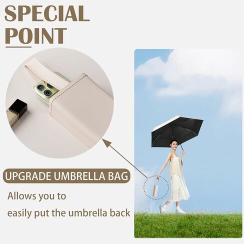 Mini Folding Travel Umbrella with Built-in Hidden Telescoping Handle,Teflon Coating, UPF 50+,UV Protection,Compact Lightweight Portable,6 Ribs Design,Small,Sun/Rain,Women/ Kids/Girls,Backpack Car in Saudi Arabia