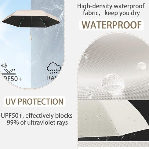 Mini Folding Travel Umbrella with Built-in Hidden Telescoping Handle,Teflon Coating, UPF 50+,UV Protection,Compact Lightweight Portable,6 Ribs Design,Small,Sun/Rain,Women/ Kids/Girls,Backpack Car in Saudi Arabia