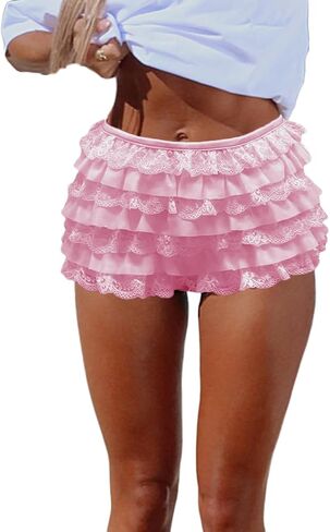 Women Lace Ruffle Shorts Bloomers Y2K Lolita Sexy Layered Coquette Boy Shorts in Saudi Arabia