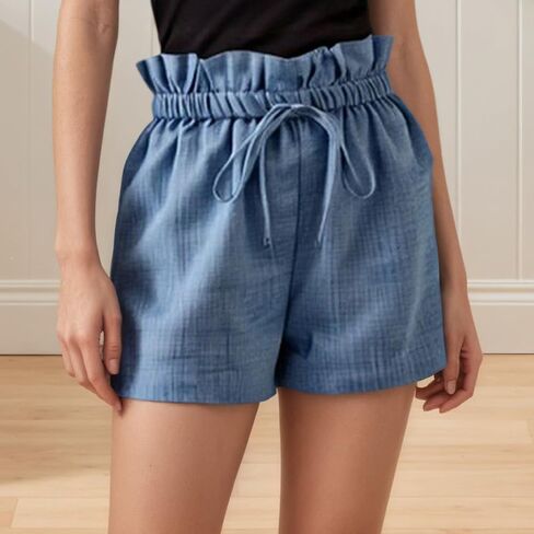 Women's Loose Solid Color Wide Leg Shorts and high Waist Casual Shorts in Saudi Arabia