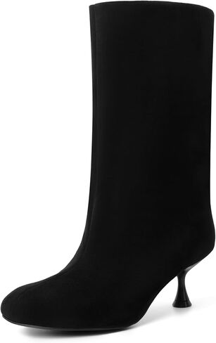 vivianly Women's Mid Calf Wide Calf Boots Suede Kitten Heel Slip-on Booties & Ankle Boots Comfortable Close Toe Short Boots for Formal Daily Wear in Kuwait