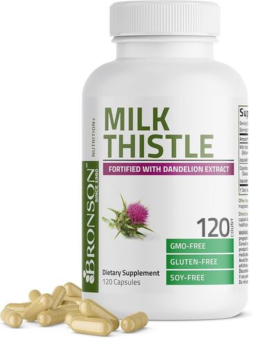 Bronson Milk Thistle Silymarin Marianum & Dandelion Root Liver Health Support, Antioxidant Support, Detox, 360 Capsules in Kuwait
