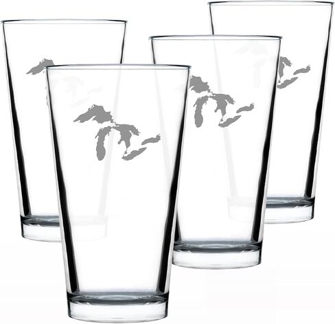 Great Lakes Map Pint Glass Gift for Beer Drinking Men & Women - 16 oz Glassware - Unique Engraved Barware Gifts in Saudi Arabia