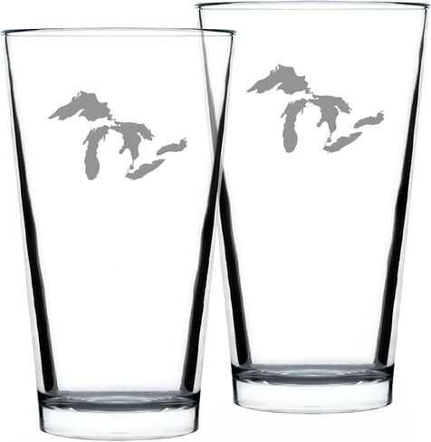 Great Lakes Map Pint Glass Gift for Beer Drinking Men & Women - 16 oz Glassware - Unique Engraved Barware Gifts in Saudi Arabia