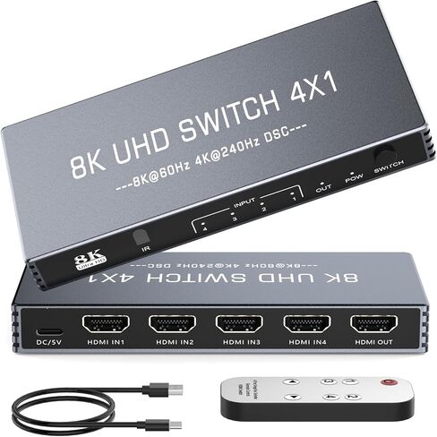 مقسم HDMI 8K@60 هرتز 1x2 4:4:4، 48 جيجابت في الثانية، مقسم HDMI 2.1 1 في 2 مع وضع تلقائي، نسخ، وضع EDID التكيفي، ناسخ HDMI 4K 120 هرتز، وضع HDR وVRR الديناميكي، متوافق مع Xbox PS4 PS5 Blu-ray لاعب in Kuwait