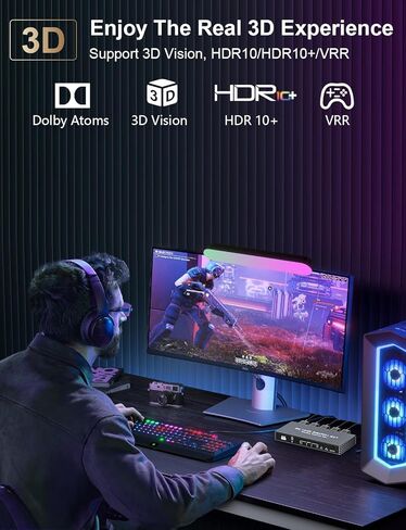 مقسم HDMI 8K@60 هرتز 1x2 4:4:4، 48 جيجابت في الثانية، مقسم HDMI 2.1 1 في 2 مع وضع تلقائي، نسخ، وضع EDID التكيفي، ناسخ HDMI 4K 120 هرتز، وضع HDR وVRR الديناميكي، متوافق مع Xbox PS4 PS5 Blu-ray لاعب in Kuwait