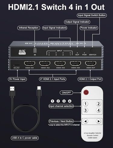 مقسم HDMI 8K@60 هرتز 1x2 4:4:4، 48 جيجابت في الثانية، مقسم HDMI 2.1 1 في 2 مع وضع تلقائي، نسخ، وضع EDID التكيفي، ناسخ HDMI 4K 120 هرتز، وضع HDR وVRR الديناميكي، متوافق مع Xbox PS4 PS5 Blu-ray لاعب in Kuwait