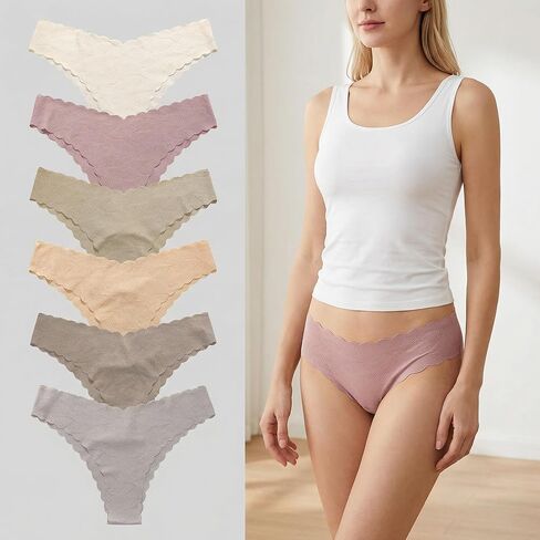 6 Pack Seamless Underwear for Women Sexy Low Rise Hipster Wave Edge No Show Bikini Cheeky Panties in Saudi Arabia
