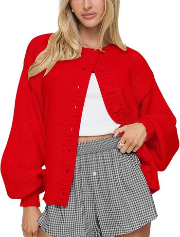 LOMON Cardigan for Women Lantern Long Sleeve Button Down Sweater Oversized Open Front Cardigan Sweaters Coats in Saudi Arabia