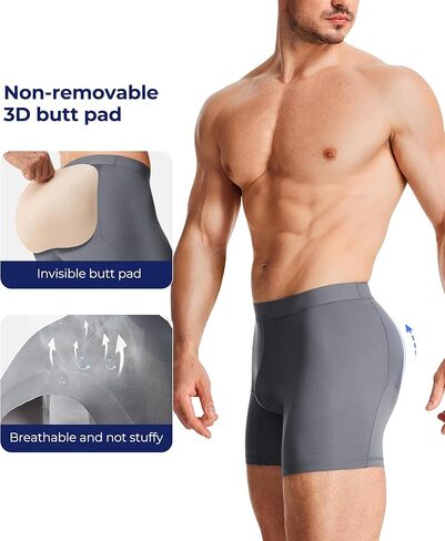 TAILONG Men Padded Underwear Boxer Briefs Tummy Control Body Shaper Shapewear Enhance Butt Lifter (Grey, XXX-Large) in Saudi Arabia