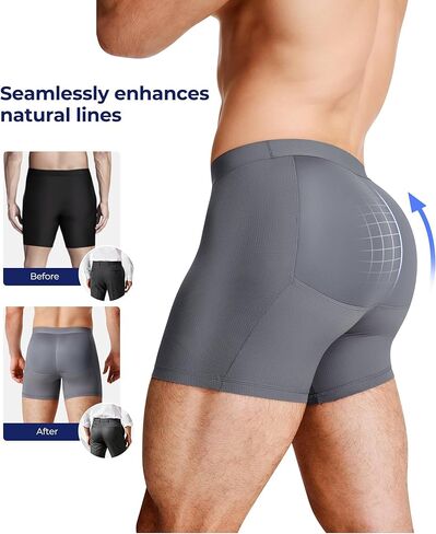 TAILONG Men Padded Underwear Boxer Briefs Tummy Control Body Shaper Shapewear Enhance Butt Lifter (Grey, XXX-Large) in Saudi Arabia