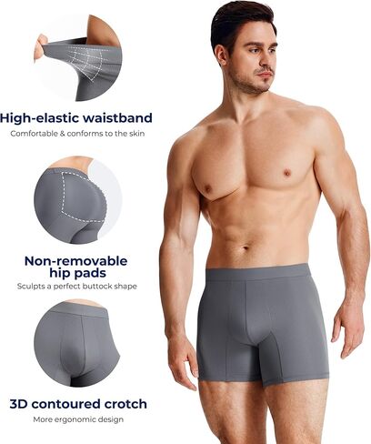 TAILONG Men Padded Underwear Boxer Briefs Tummy Control Body Shaper Shapewear Enhance Butt Lifter (Grey, XXX-Large) in Saudi Arabia