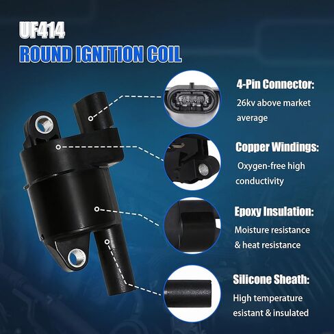 8PCS UF414 Round Ignition Coils Pack Iridium Spark Plugs 748UU Spark Plug Wire Set Compatible with Chevrolet Avalanche Corvette Express Silverado 1500 2500 3500 Impala GMC Escalade for C1512 D514A in Kuwait