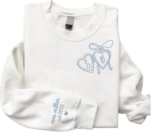 Luxury Custom Embroidered Bride Sweatshirt Hoodies, Personalized Last Name Date on Sleeve, Future Mrs. Sweatshirt, Bide To Be Gifts, Wedding Engagement Gift, Mr & Mrs 2 in Saudi Arabia