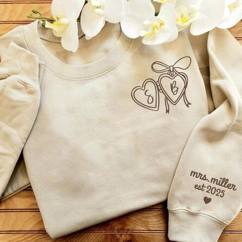 Luxury Custom Embroidered Bride Sweatshirt Hoodies, Personalized Last Name Date on Sleeve, Future Mrs. Sweatshirt, Bide To Be Gifts, Wedding Engagement Gift, Mr & Mrs 2 in Saudi Arabia