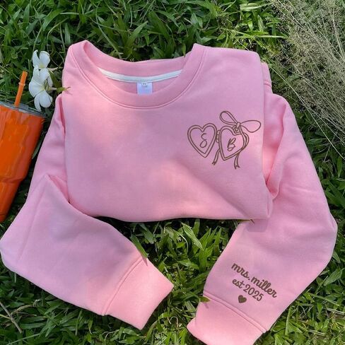 Luxury Custom Embroidered Bride Sweatshirt Hoodies, Personalized Last Name Date on Sleeve, Future Mrs. Sweatshirt, Bide To Be Gifts, Wedding Engagement Gift, Mr & Mrs 2 in Saudi Arabia