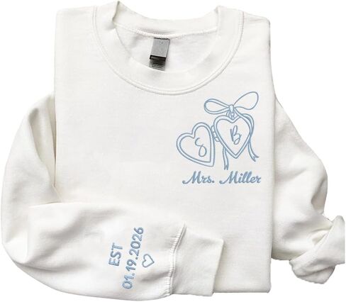 Luxury Custom Embroidered Bride Sweatshirt Hoodies, Personalized Last Name Date on Sleeve, Future Mrs. Sweatshirt, Bide To Be Gifts, Wedding Engagement Gift, Mr & Mrs 1 in Saudi Arabia