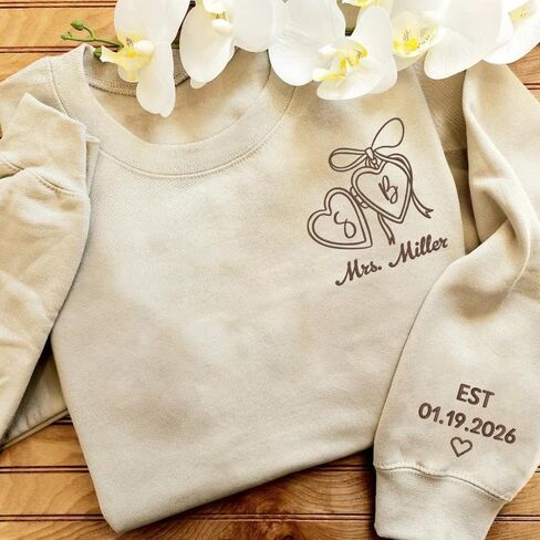 Luxury Custom Embroidered Bride Sweatshirt Hoodies, Personalized Last Name Date on Sleeve, Future Mrs. Sweatshirt, Bide To Be Gifts, Wedding Engagement Gift, Mr & Mrs 1 in Saudi Arabia
