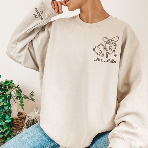 Luxury Custom Embroidered Bride Sweatshirt Hoodies, Personalized Last Name Date on Sleeve, Future Mrs. Sweatshirt, Bide To Be Gifts, Wedding Engagement Gift, Mr & Mrs 1 in Saudi Arabia