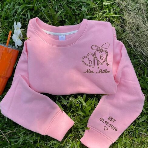 Luxury Custom Embroidered Bride Sweatshirt Hoodies, Personalized Last Name Date on Sleeve, Future Mrs. Sweatshirt, Bide To Be Gifts, Wedding Engagement Gift, Mr & Mrs 1 in Saudi Arabia