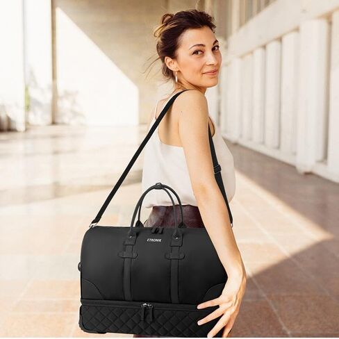 حقيبة دفل دوارة بعجلات من إيترونيك، حقيبة دفل معتمدة للطيران مقاس 21 بوصة للسفر مع حقيبة أدوات الزينة، حمل حقائب الأمتعة لعطلة نهاية الأسبوع للنساء مع حجرة للأحذية، أسود in Kuwait