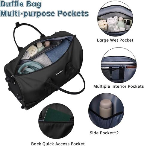 حقيبة دفل دوارة بعجلات من إيترونيك، حقيبة دفل معتمدة للطيران مقاس 21 بوصة للسفر مع حقيبة أدوات الزينة، حمل حقائب الأمتعة لعطلة نهاية الأسبوع للنساء مع حجرة للأحذية، أسود in Kuwait