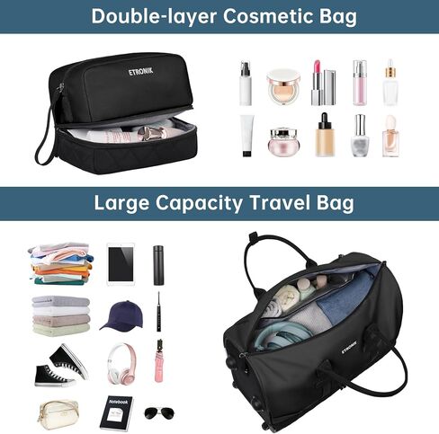 حقيبة دفل دوارة بعجلات من إيترونيك، حقيبة دفل معتمدة للطيران مقاس 21 بوصة للسفر مع حقيبة أدوات الزينة، حمل حقائب الأمتعة لعطلة نهاية الأسبوع للنساء مع حجرة للأحذية، أسود in Kuwait