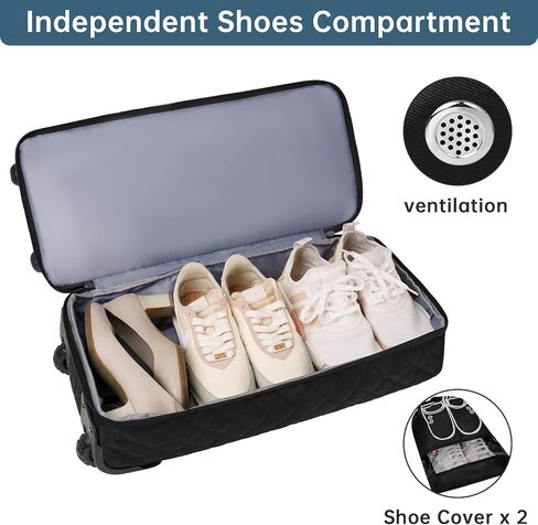 حقيبة دفل دوارة بعجلات من إيترونيك، حقيبة دفل معتمدة للطيران مقاس 21 بوصة للسفر مع حقيبة أدوات الزينة، حمل حقائب الأمتعة لعطلة نهاية الأسبوع للنساء مع حجرة للأحذية، أسود in Kuwait