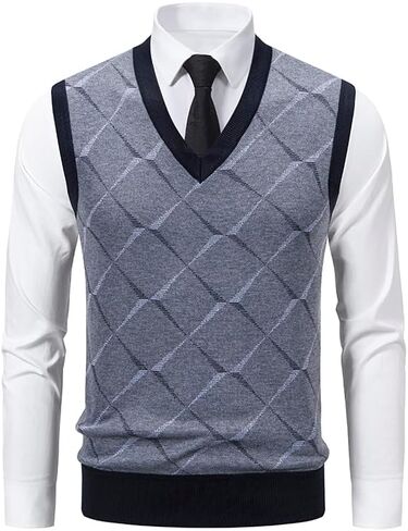 Men's Sweater Vest V-Neck Sleeveless Knitted Cardigan Vest in Saudi Arabia