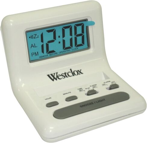 ساعة منبه رقمية بجانب السرير من Westclox LCD مع شاشة بإضاءة خلفية بيضاء ووظيفة الغفوة، تعمل بالبطارية، (أسود، 3 بوصات) in Saudi Arabia